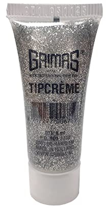 Grimas Tipcreme, 8ml, 071 Silber, hochwertige professionelle Glitzercreme, sehr hautverträglich, intensiver Kosmetikglitzer für Film,Theater, Karneval und Halloween Glitzerschminke