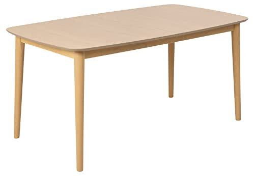 AC Design Furniture Monty Ausziehbarer Esstisch für 6 Personen, Rechteckige Tischplatte in Weiß Pigmentiertem Eichenfurnier mit Runden Beinen, Küchentisch mit Ausziehplatte, B: 160 x H: 75 x T: 90 cm