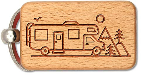 dekloaser24 - Porte-clés amusant en bois de hêtre avec camping-car et arbres - Accessoire idéal pour les campeurs, « Bester Papa der Galaxie », M
