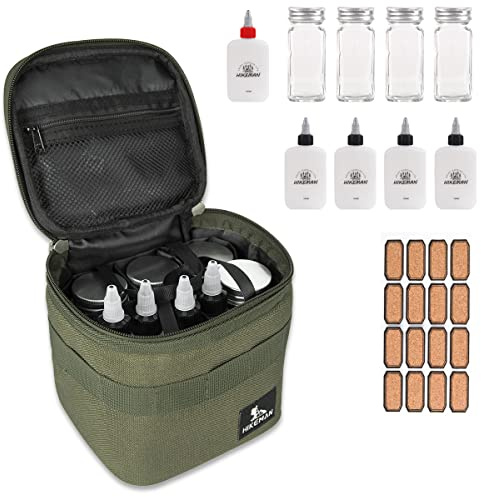 Camping Portable Spice Jars Set - Portable Spice Containers Set Storage Bag,9 Condiment Storage Container with Labels,Seasoning Jars Bottles Organizer for Outdoor Travel BBQ Picnic (Army Green)