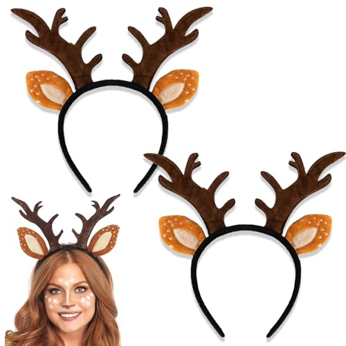Diadema Navidad 2 Piezas,Diadema Accesorios Navidad Diadema Reno Cuernos Reno Diademas de Navidad para Fiesta de Navidad