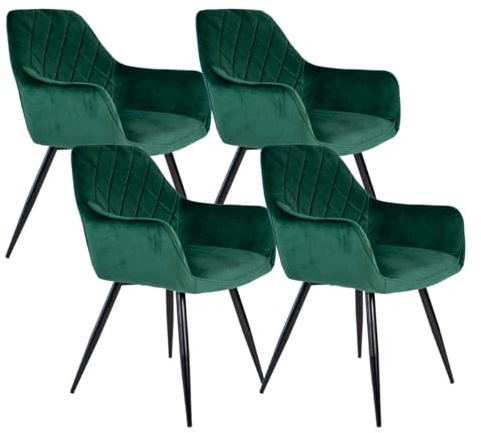 Kick Collection 4er Set Esszimmerstühl Monza - Dunkelgrün - Modern und Hochwertig - Samtstoff und Metall - Erhältlich in vielen Farben
