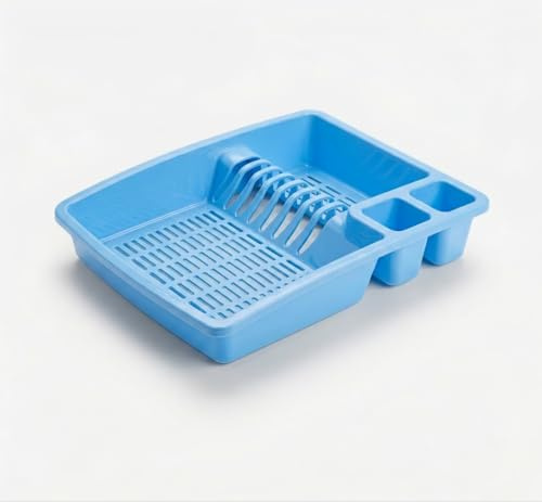 ECO Large Plastic Dish Drainer Rack | Heavy Duty Sturdy Dish Rack for Kitchen Countertop | Blue Dish Drainer for Efficient Kitchen Organization & Cutlery Placement (Blue)