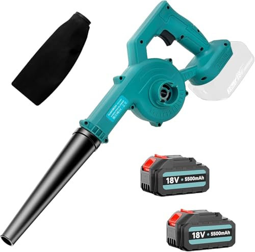 Leaf Blower Cordless, 18V Electric Leaf Blower with 2x 3000mAh Battery and Charger, with Tubes and Mulit-Speed, Air Speed of Up to 150MPH for Lawn Care, Courtyard Wood Chips, Grass Cuttings