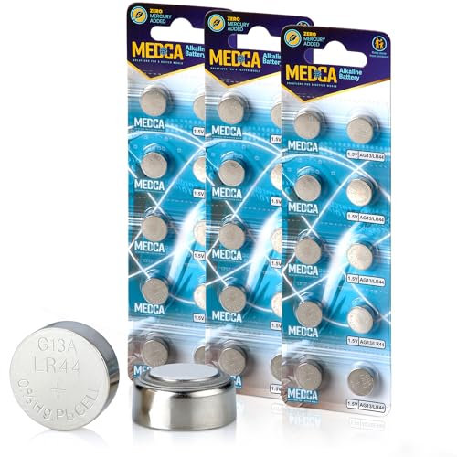 MEDca Lot de 30 piles alcalines 1,5 V LR44 AG13 357 303 SR44 – Pile bouton pour appareils auditifs et amplificateurs, jouets, télécommandes, calculatrices, lasers | Puissance longue durée |