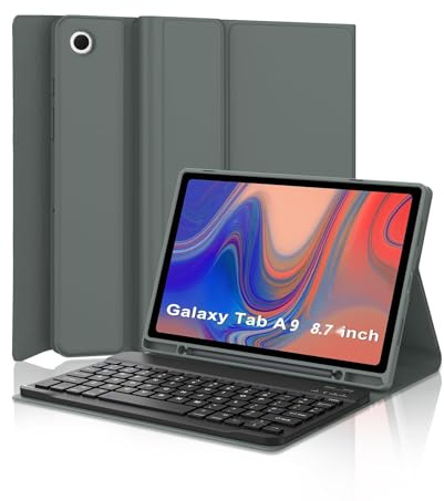 SENGBIRCH Funda Teclado para Samsung Galaxy Tab A9 8.7'' - Español Bluetooth Desmontable con Ranura para Bolígrafo, Verde Oscuro