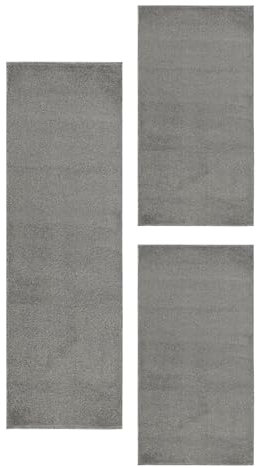 Carpetsale24 Bettumrandung Schlafzimmer 3 teilig Läufer Teppich Hellgrau Bettvorleger Schlafzimmer Bettset: 2 St. 60x100 cm | 1 St. 80x250 cm - Teppich Läufer Set Einfarbig Design