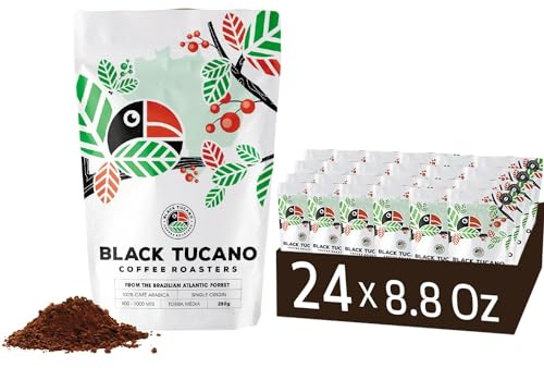 Black Tucano Brazilian Specialty Medium Roast Single Origin Coffee - Premium 86+ Points Ground Coffee - 250g 24 Pack