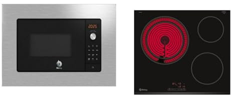 Balay 3CG6142X3 - Microondas, electrónico, Encastrable con marco, 38 cm, 20 l, 5 F, Aqualisis, Ap & 3EB715LR - Placa Vitrocerámica, 60cm, 2 Zonas, 5.700W, Función Silencio, Control Táctil