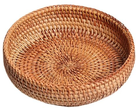 TOPBATHY Cesta Redonda De Ratán Tejida a Mano 7.00 Pulgadas Cesta De Almacenamiento Para Frutas Y Aperitivos Frutero Para Cocina Hogar Picnic Y Decoración