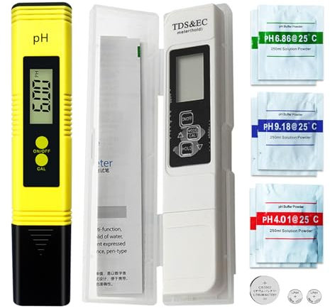 SIGANDG Medidor de Temperatura Digital TDS/EC Medidor de PH, Prueba de Calidad del Agua Medidor TDS Juego 4 en 1 con Polvo de calibración, Adecuado para el hogar, acuario, piscina
