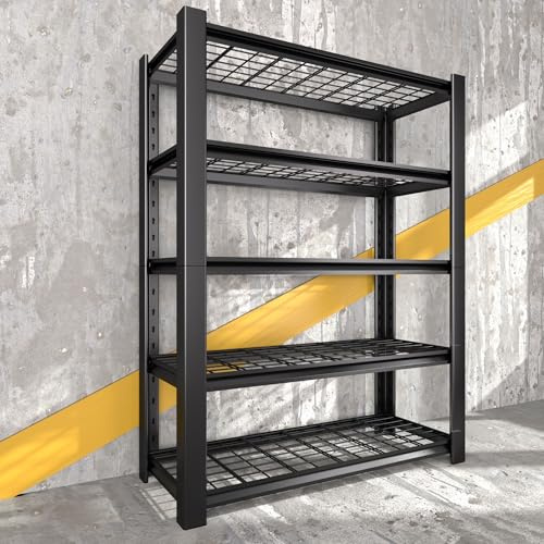 Heavy Duty Garage Shelving Unit with Wire Grid Shelves, 72 H x 48 W x 20 D, 5-Tier Adjustable Metal Shelving, Industrial Garage Storage Shelf for Heavy Duty Shelving, Storage Room, Basement-1Pack