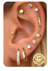 Diamday 10 Paar Ohrringe Silber/Gold Set für Damen Hypoallergen Flatback piercing ohr Chirurgenstahl Cartilage Tragus Helix Stifte & Hoops für Mehrfachpiercings