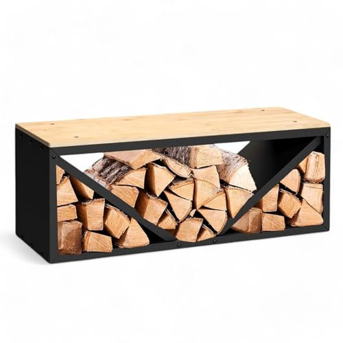 DanDiBo 96602 Étagère à bois de chauffage intérieure avec banc en métal noir