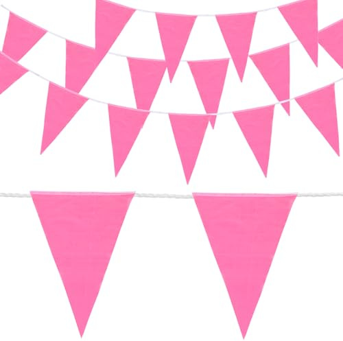QUARKZMAN 45pz 31m Striscione Bandierine Rosa Bandiere a Triangolo Avviso | per Festoni Feste Interne Esterne, di Costruzione Traffico