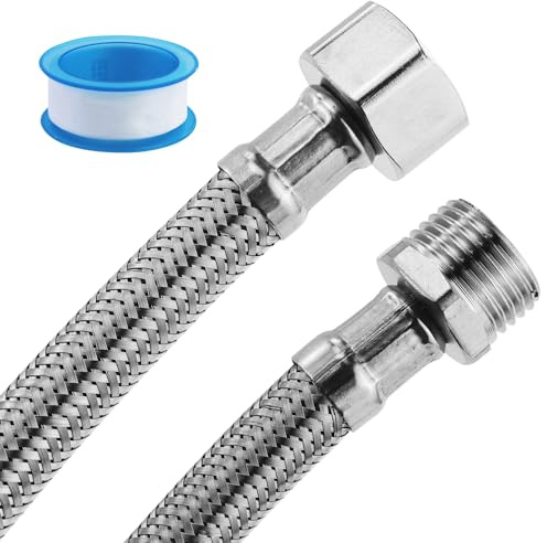 2 Stück Flexschlauch 3/8 Zoll,Panzerschlauch 3/8,Überwurf und Außengewinde,Verbindungsschlauch mit Edelstahlumflechtung,Anschlussschlauch Armaturenschlauch mit 1 Rolle Rohklebeband
