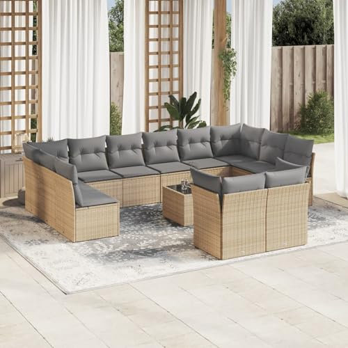ShGaxin 13-TLG. Garten-Sofagarnitur mit Kissen Beige Poly Rattan, Lounge Gartenmöbel Set, Möbelsets, Balkon Möbel, Gartenlounge, Gartensofa - 3218439