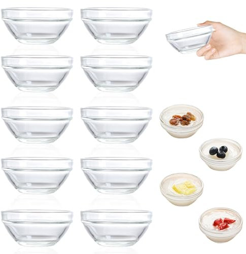 Penbinmall Cuencos de Cristal 10 Unidades - 80 ml Mini Cuencos para Salsas, Ø 7,5 cm de Diámetro, Cristal Templado, Pequeños Cuencos para salsas, aderezos, especias, mini cuencos para mermelada