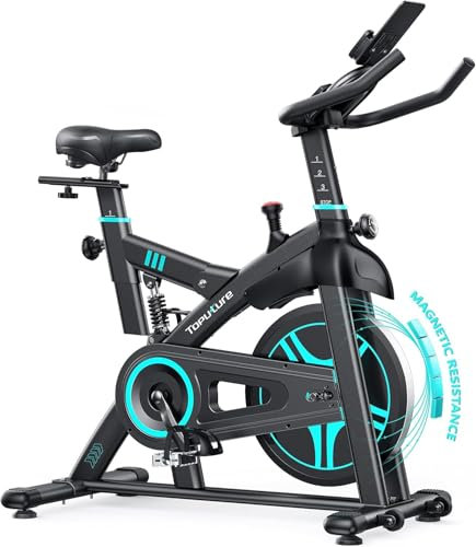TOPUTURE Vélos D'appartement, Velo D appartement Connecté APP, Vélo d'intérieur avec silencieux, Vélo d'Exercice Résistance Magnétique, Absorption des chocs, LCD Ergomètre, Capacité 160KG (Vert)