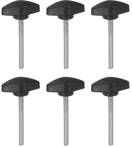QUARKZMAN 6 Stück Rändelschraube Flügelschrauben Kunststoff Tee-Flügelknöpfe M5 x 50mm Metrische Gewindestifte T-Kopf Kunststoffknöpfe Daumenschrauben Handklemmknopf, Schwarz