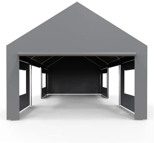 LIZHAYG Zeltgarage Carport 13'x25' Übergroßer tragbarer Außenunterstand. Robustes Vordach und verstärkter Rahmen, wasserdichter Carport mit 4 Türen und 4 Fenstern