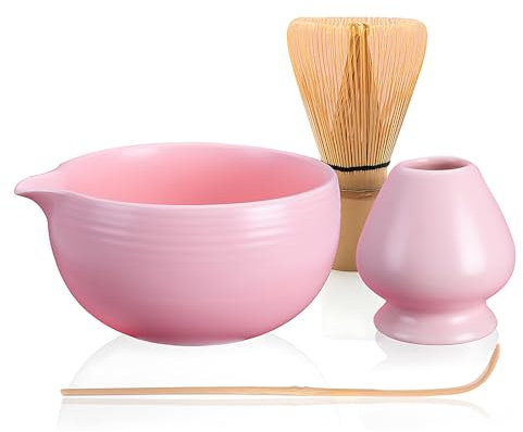 WDKXCN Te Matcha Kit, Kit Te Matcha, KitMatcha, Matcha Set Incluye Batidor Te Matcha, Cuenco de Matchacon Boquilla, Soporte para Batidores Matcha y Cuchara, (Rosa B)
