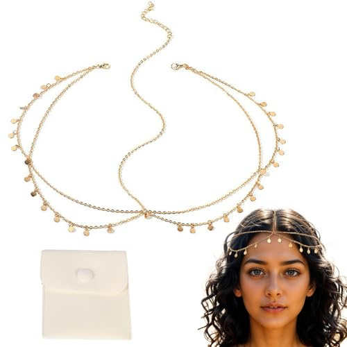 JOOTUEPO Collier de tête de déesse d'or, Paillettes Boho gland de cheveux, Coiffe de diseuse de bonne aventure, Coiffe de Cléopâtre d'or, Bijoux de cheveux de costume de festival pour femmes et filles