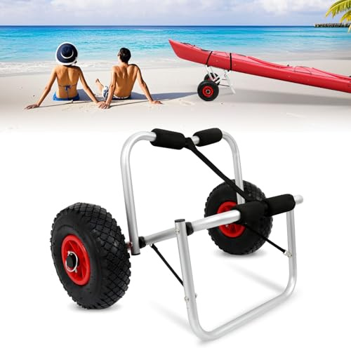 Ollewiellan Carro de kayak de aluminio, plegable hasta 80 kg, carro de transporte para barcos, canoa o kayak, carro de barco con correa tensora, carrito de kayak portátil, para canoas y amantes del