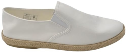 Espadrillas båtskor för män i vitt tyg med minnesbotten och halmyttersula, Vit, 42 EU