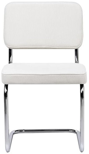 Beliani Conjunto de 2 sillas de Comedor Patas de Hierro tapicería de Pana Blanco Crema Irwin
