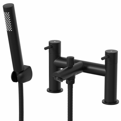 Architeckt® Malmo Bathroom Bath Shower Mixer Tap Handset Hose Attachment Round Twin Lever Handle for Bathtub Modern, Black