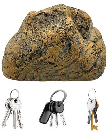 Fake Rock Key Hider - Resin Stone Key Case | Waterproof Spare Holder For Outdoor Use - Realistic Faux Rock Hide-a- Safe For Yard, Garden & Landscape Decoration (Medium, Gray)
