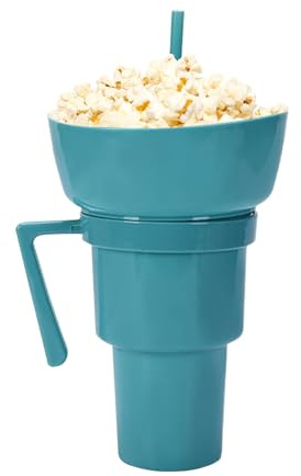 Generico Bicchieri con Cannuccia | Contenitore Portasnack Integrato - Borraccia Estiva con Manico per Popcorn Dolci Quotidiani Escursioni Auto Cinema Bambini Adulti