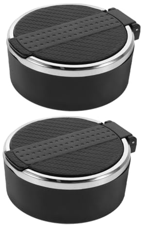 Cenicero para Coche con Tapa de Plástico Negro, 2 Piezas | Diseño Antiash, Estructura Innovadora de Tapa, Estilo Creativo Elegante, Pack Doble