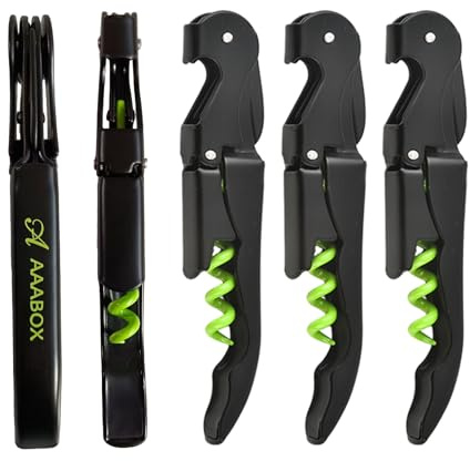 AAABOX 5 pièces Limonadier Lot,Tire Bouchon Sommelier Professionnel,Ouvre Bouteille de Vin,Couteaux en Acier Inoxydable avec DéCapsuleur et Coupe-Capsule(Vert Noir)