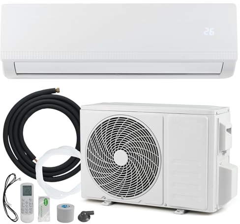 GYMAX Condizionatore d'Aria 9000/12000 BTU, Condizionatore con Riscaldamento e Raffreddamento ad Alta Efficienza Energetica per Stanze fino a 42/70㎡, con 7 Modalità e Velocità Regolabili (9000 BTU)