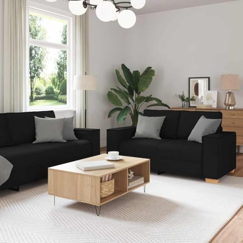 ROMHZKS Loungesofa Polyestergewebe Sofagarnitur mit Holz Metall Gestell Breite Armlehnen Dicke Polsterung Wohnzimmer Büro Gästezimmer Bequem Entspannung Strapazierfähig
