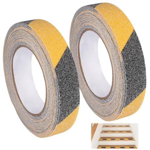 TESSTSY 10m x 25mm Klebeband Schwarz Gelb, Antirutschband Selbstklebend | Antirutsch Klebeband Treppe, für Rutschfeste, Treppenstufen, Bodenmarkierungsband, Innen- und Außenbereich