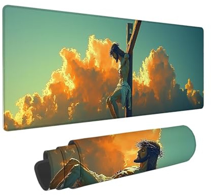 Tapis de Souris de Jeu, 800 x 300 mm XXL Tapis Souris Gaming Grand, Antidérapant Étanche, iExtended Long Clavier Mouse Pad XXL, Accessoire Bureau, pour Gamer, Ordinateur, PC (Jésus) i-857