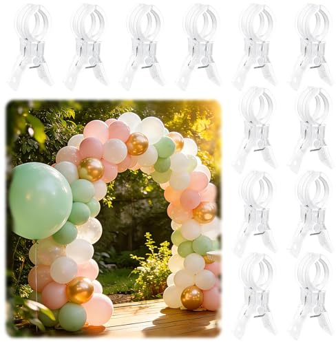 Dermalyx Förpackning med 12 ballongbågsklämmor, genomskinliga plastfjädrar, 9 cm hållbar klämma för bakgrundsstöd, fixering för bakgrundsstrukturer M