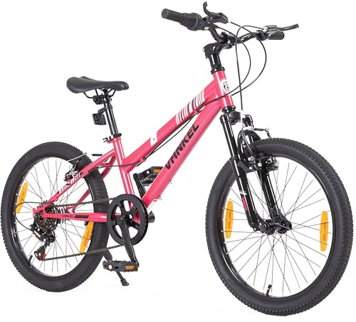 Romico 20 Zoll Kinder Mountainbike, 6-Gang MTB Fahrrad mit Federgabel, Hardtail Stahlrahmen und V-Brake Bremsen, Jugendfahrrad für Kinder, Blau & Rosa