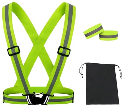 YIPFEN Chaleco Reflectante con 2 Brazaletes + Bolsa de Almacenamiento, Chaleco de Seguridad Alta Visibilidad para Correr, Ciclismo y Actividades al Aire Libre, Ideal para Hombres y Mujeres