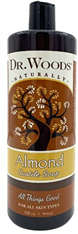 Dr. Woods Pure Almond Oil Liquid Castile Soap - Natural Cleanser for Face, Hands, and Body, for Men and Women - 32 Fl Oz