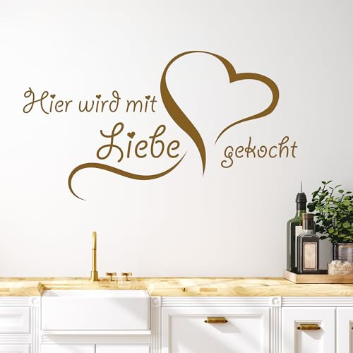GRAZDesign Wandtattoo Hier wird mit Liebe gekocht Küche | Küchenaufkleber selbstklebend - 55x30cm / 082 beige