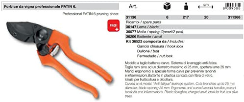 AUSONIA - 31136 PROFI BYPASS-SCHERE REBENSCHERE GARTENSCHERE BAUMSCHERE PATIN 6 IDEAL FÜR WEINREBEN UND OLIVENBÄUME 20 CM