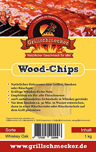 Grillschmecker Wood Chips 1 kg Whisky Oak- Natürliches Holzaroma zum Grillen, Smoken & Räuchern -