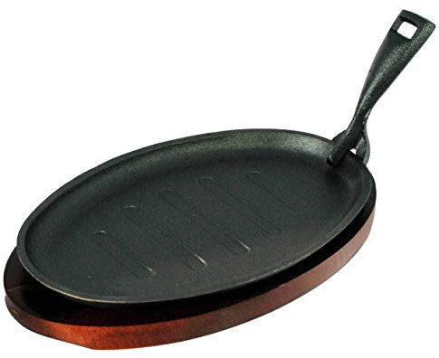 Buckingham Pre-Seasoned Cast Iron Serving Dish Steak Platter Fajita Sizzler with Wooden Stand 28 cm