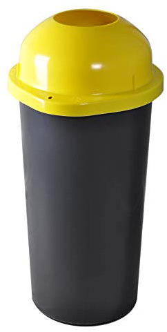KUEFA HD-EW 60 Liter Mülleimer, Müllsackständer mit Einwurf-Scharnierdeckel und Befestigungsring für den Gelben Sack, Sammelbehälter für Pfandflaschen, Leergut (Gelb)