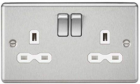 KNIGHTSBRIDGE CL9BCW 13A 2G DP Switched Socket with White Insert-Rounded Edge Brushed Chrome