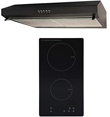 SIA 30cm 2 Zone Black Electric Domino Induction Hob & 60cm Visor Cooker Hood Fan